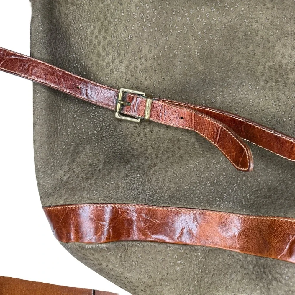 Furla Soft Italian Suede Large‎ Hobo Bag Brown Croc Embossed Leather Trim Buckle